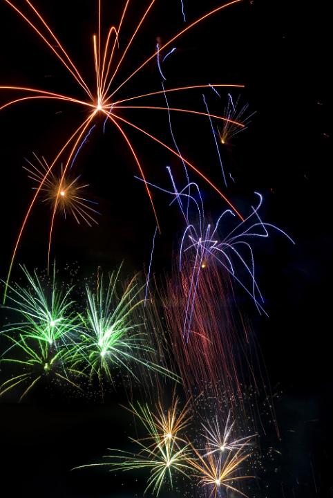 lights trails from rockets at a spectacular pyrotechnic display to welcome in the new year