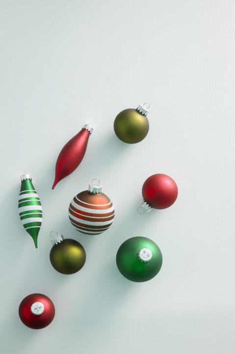 Green and Red Christmas baubles