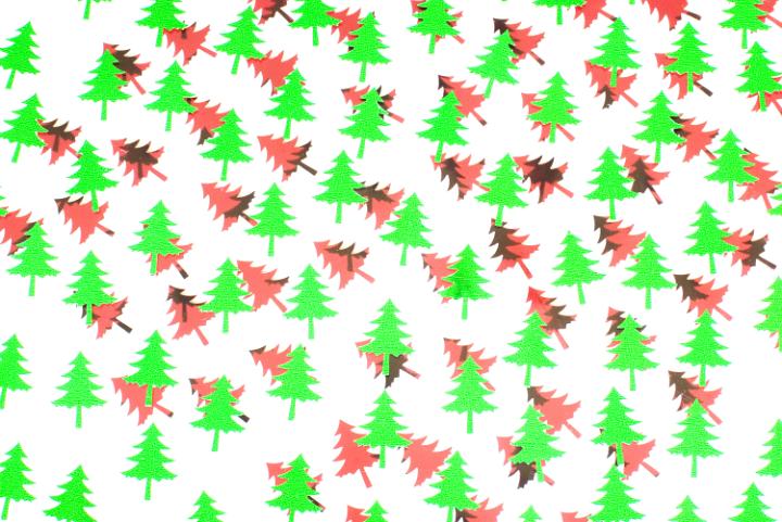 a festive themed background of red and green christmas tree shapes