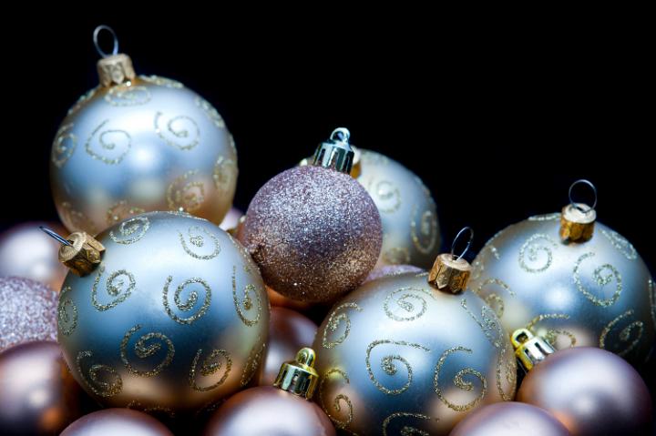 an assortment of glitering christmas baubles