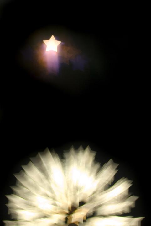 bokeh shapes of a firework display create a festive concept image of a bright star on dark background