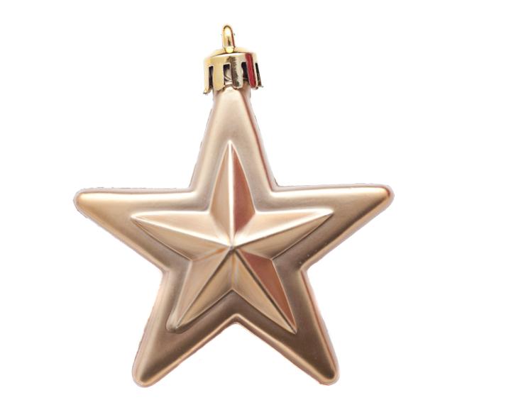 Isolated gold Christmas star hanging ornament on a white background