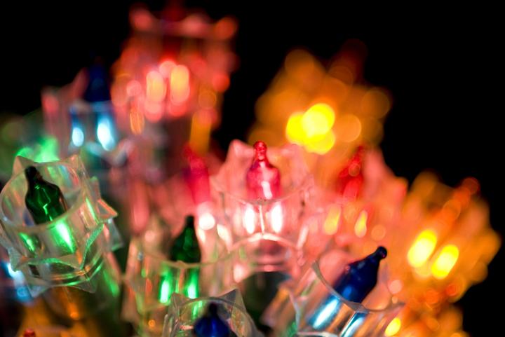 details of multicolored christmas fairy lights